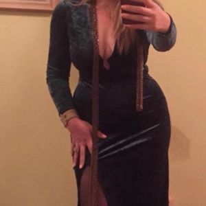 Green velvet dress with front slip . great for any occasion . wear only ones.